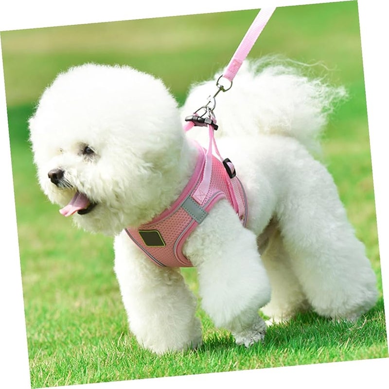 سترة ورقبة كلب وردية عاكسة ومجموعة مقود Xs شبكة قابلة للتنفس لا تسحب خفيفة الوزن - Image 3